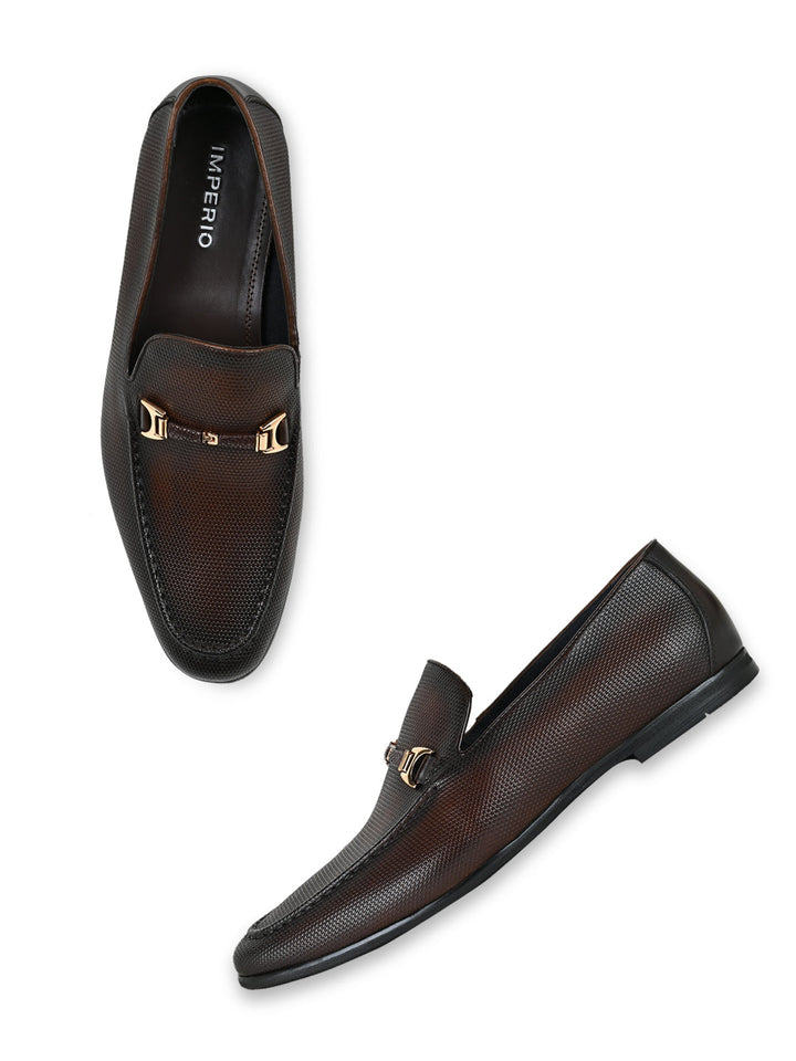 Imperio By Regal Brown Men Textured Leather Buckled Slip Ons