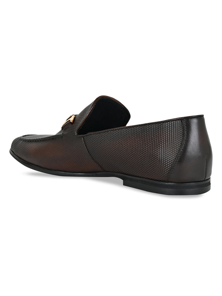 Imperio By Regal Brown Men Textured Leather Buckled Slip Ons