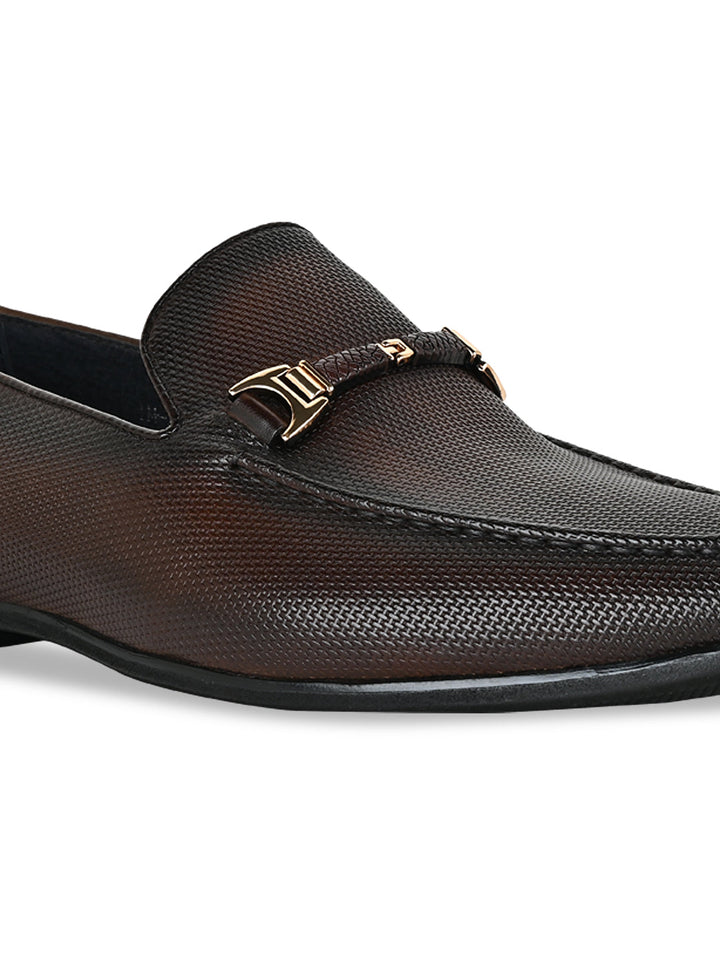 Imperio By Regal Brown Men Textured Leather Buckled Slip Ons