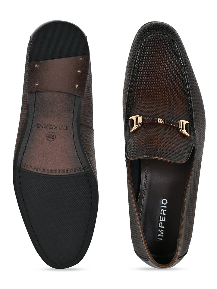 Imperio By Regal Brown Men Textured Leather Buckled Slip Ons
