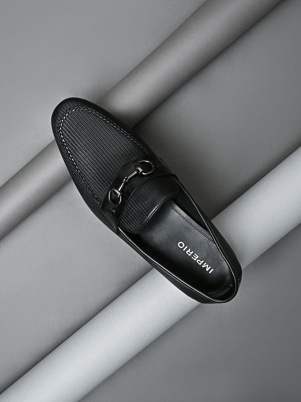 Imperio By Regal Black Men Textured Leather Formal Slip Ons