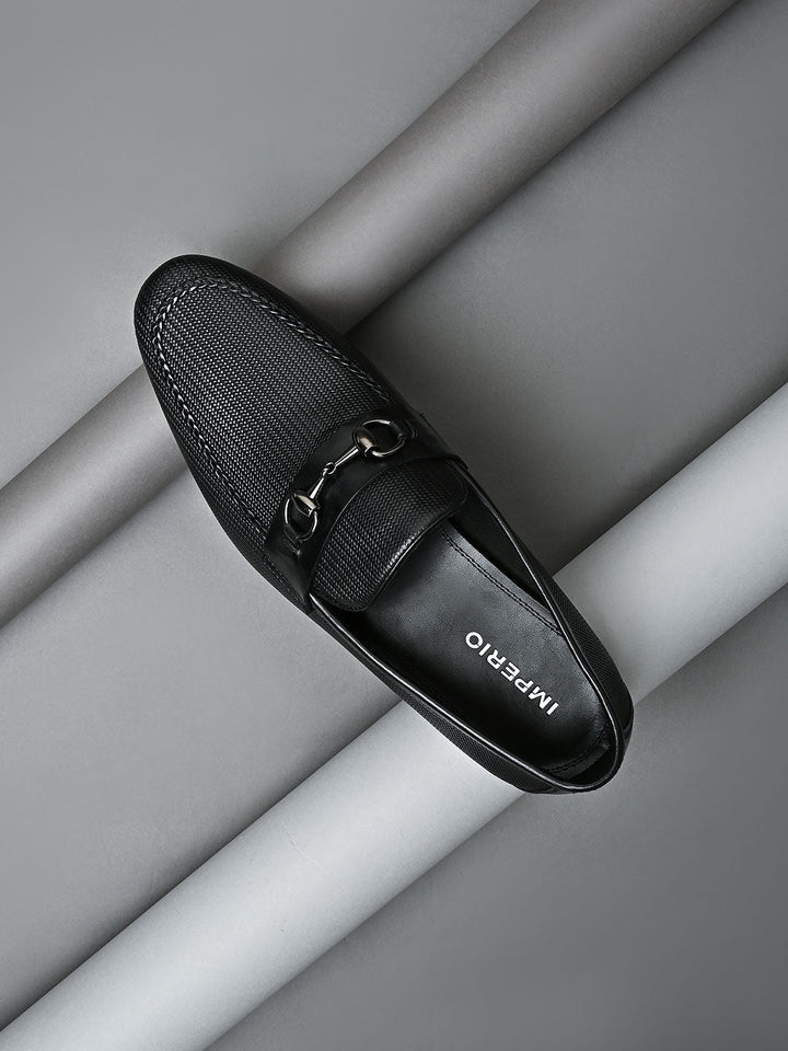 Imperio By Regal Black Men Textured Leather Formal Slip Ons