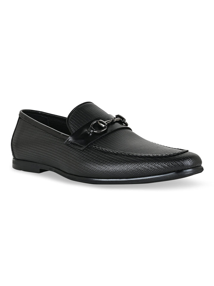 Imperio By Regal Black Men Textured Leather Formal Slip Ons