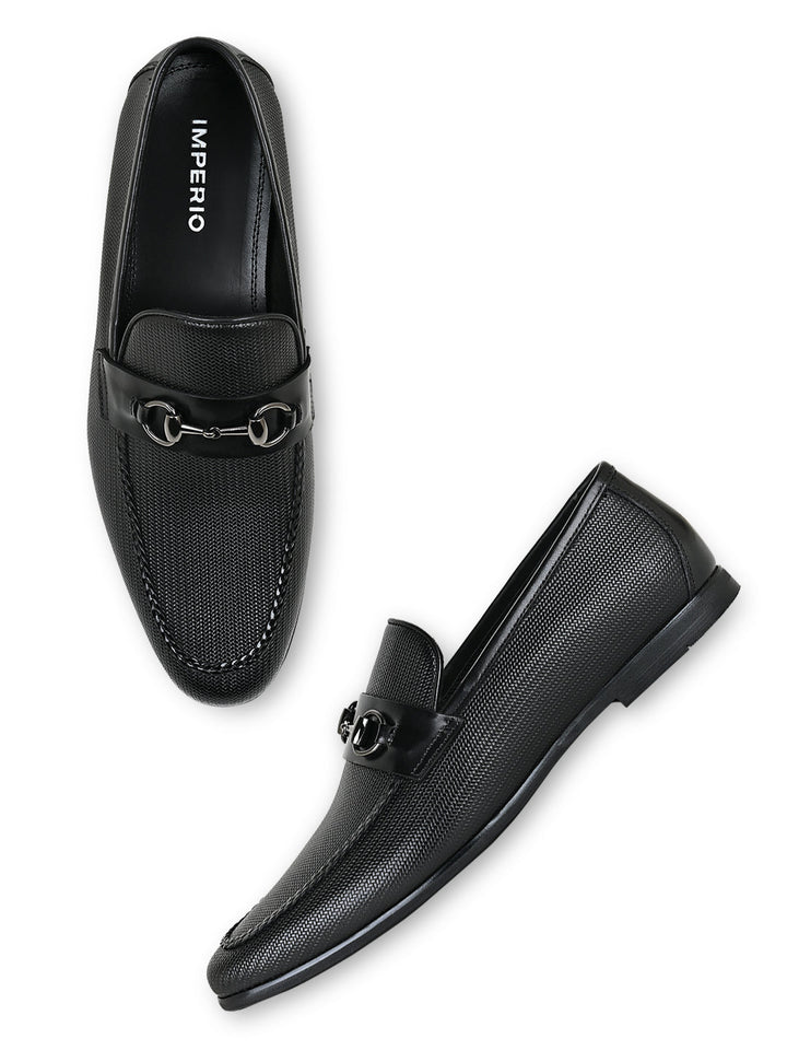 Imperio By Regal Black Men Textured Leather Formal Slip Ons