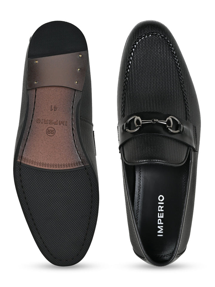 Imperio By Regal Black Men Textured Leather Formal Slip Ons