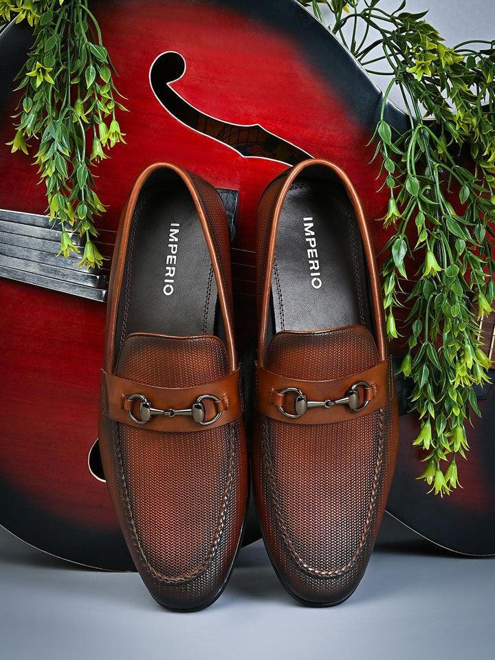 Imperio By Regal Tan Men Textured Leather Formal Slip Ons