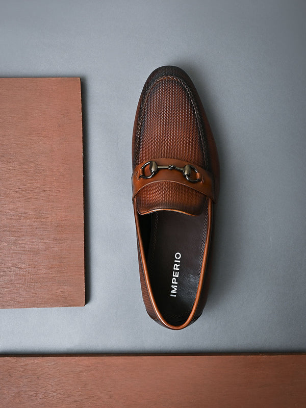 Imperio By Regal Tan Men Textured Leather Formal Slip Ons