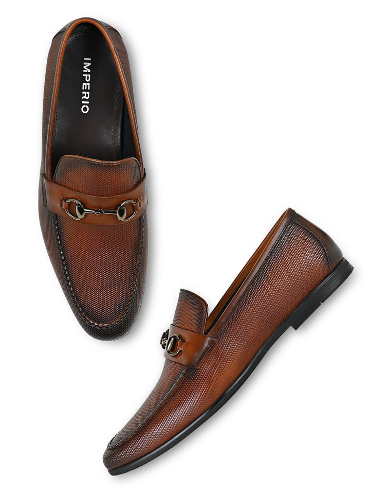 Imperio By Regal Tan Men Textured Leather Formal Slip Ons