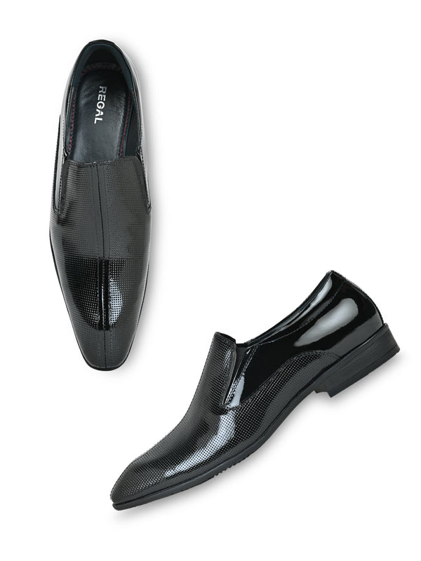 Regal Black Men Textured Leather Formal Patent Shoes
