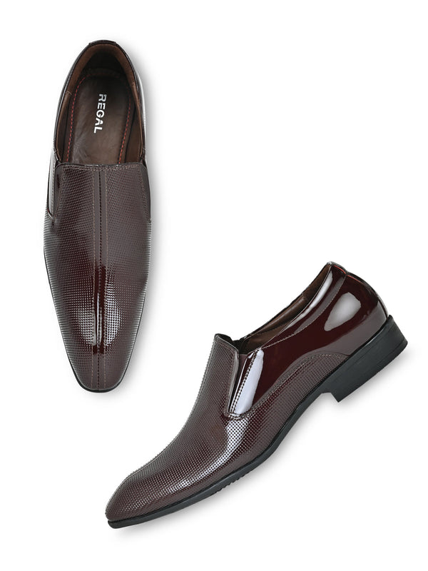Regal Maroon Men Textured Leather Formal Patent Shoes