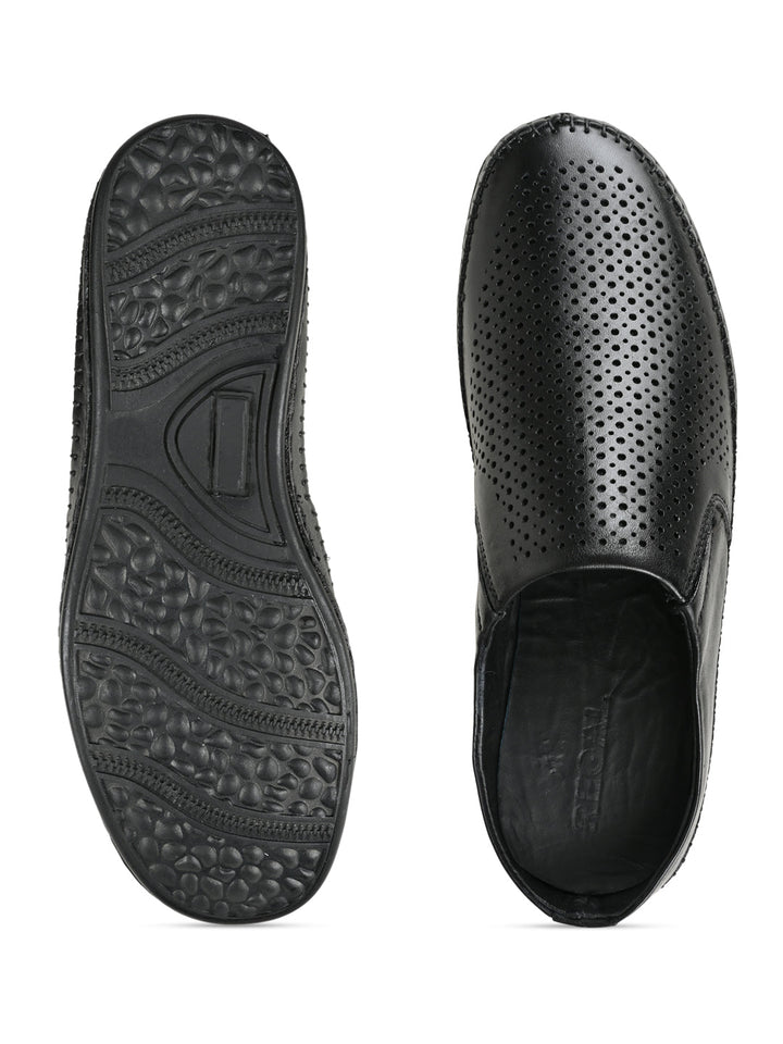 Regal Black Men Laser Cut Leather Mules