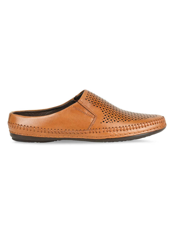 Regal Tan Men Laser Cut Leather Mules
