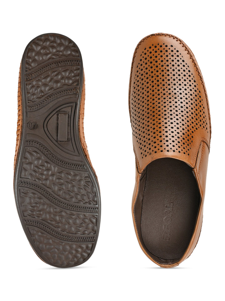 Regal Tan Men Laser Cut Leather Mules