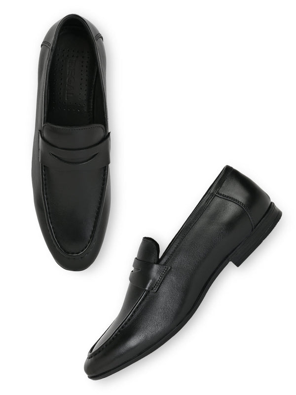 Regal Black Men Leather Slip Ons