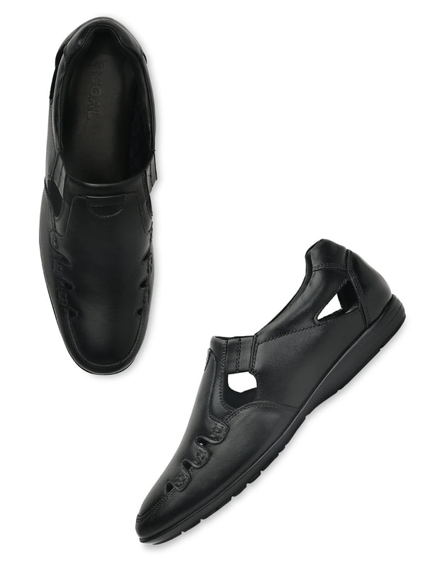 Regal Black Men Casual Leather Fisherman Sandals