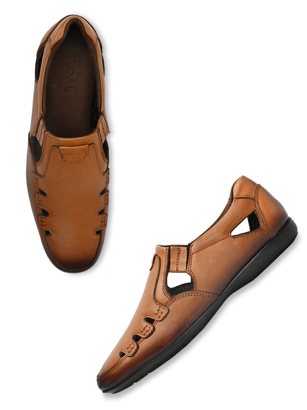 Regal Dark Tan Men Casual Leather Fisherman Sandals