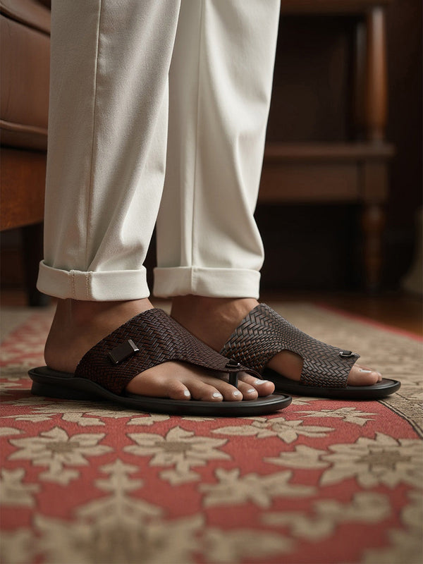 Regal Brown Men Leather Woven Sandals